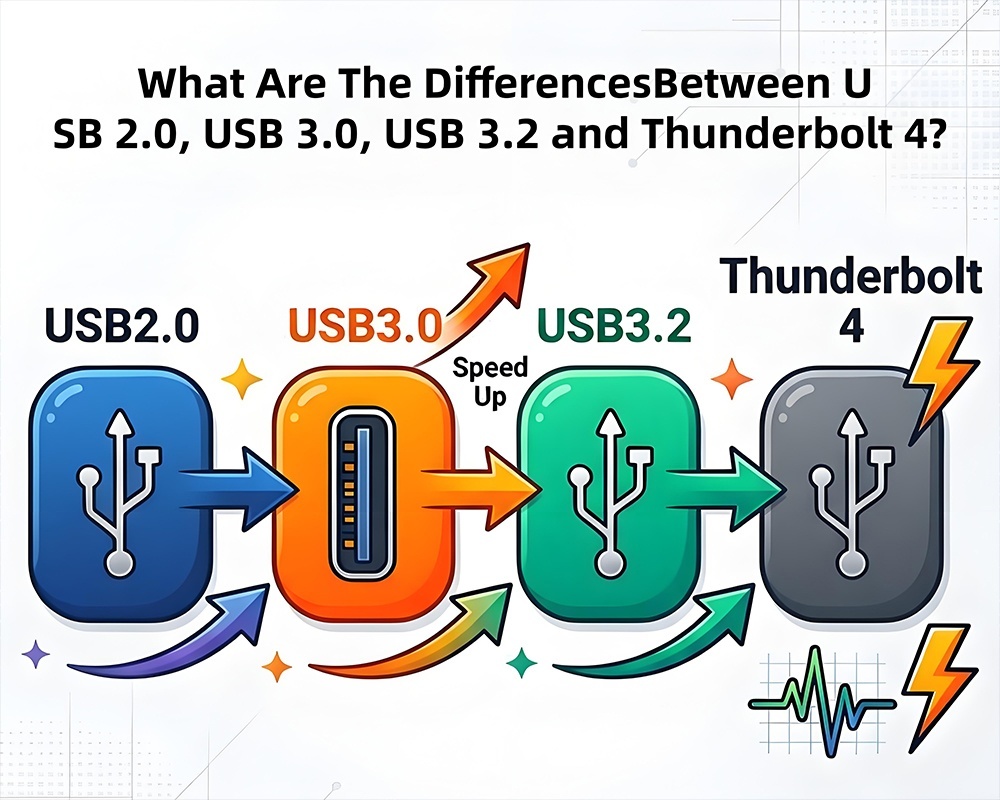 Blog công ty mới nhất về Hướng dẫn thông số kỹ thuật USB đầy đủ Sự khác biệt giữa USB2.0 USB3.0 USB3.2 và Thunderbolt 4 là gì