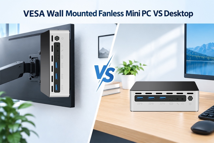 Blog công ty mới nhất về Quạt Mini PC VESA Gắn Tường Không Quạt VS Máy Tính Để Bàn: So Sánh Tản Nhiệt Vị Trí và Quản Lý Cáp