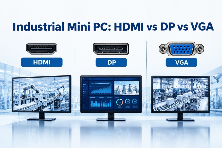 Blog công ty mới nhất về Industrial Mini PC: HD-MI vs DP vs VGA — Display Interface Comparison for Multi Screen Industrial Monitoring
