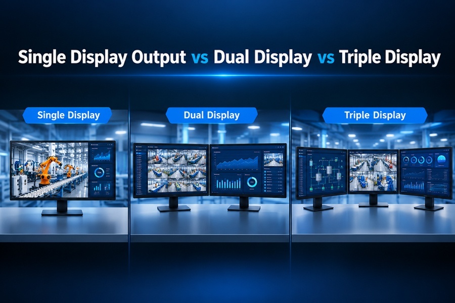 Blog công ty mới nhất về Single Display Output vs Dual Display vs Triple Display: Comparison of Multi screen Output Capability of Industrial PCs