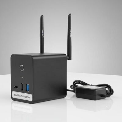 300M Wifi Dual Antennas Mini PC có tích hợp đồ họa Intel Iris Xe và 12V 2.4 A Adapter cho mạng không dây